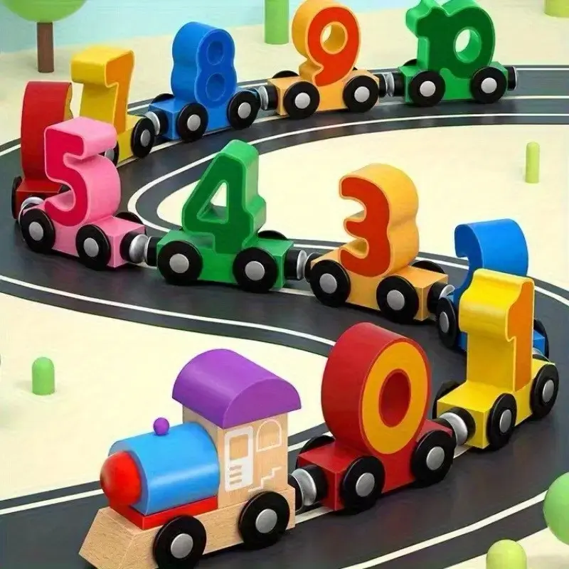Magnetic Number Train & Building Blocks Toy Set, Educational Wooden Car ...