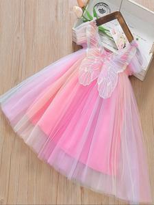 Butterfly Embroidery Design Tulle Dress, Cute Sleeveless Tutu Dress for Party Wedding Guest, Kids Clothes for Summer