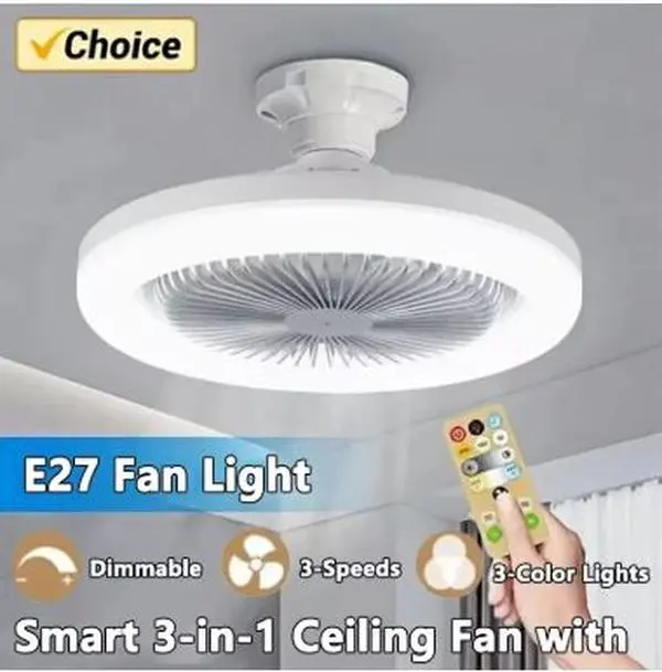 2-in-1 Three-speed Mode LED Fan Light LED Lamp Bead E27 Screw Fan Light Remote Control Wall Control Bedroom Light Fan Ceiling