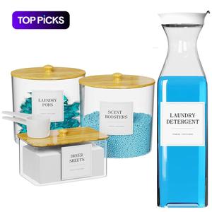 4 Pack Laundry Pods Containers & Dryer Sheet Holder & Laundry Detergent Dispenser, Laundry Room Organization and Storage Organiser Jars with Lids, Labels and Scoops for Scent Booster, Powder, Pods