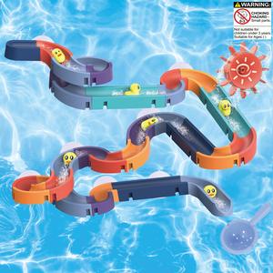 Duck Slide Track Bath Toy, 48pcs/box Fun DIY Track Building Set, Bathroom Splash Toy, Swimming Pool Toy, Birthday Gift for Boys and Girls