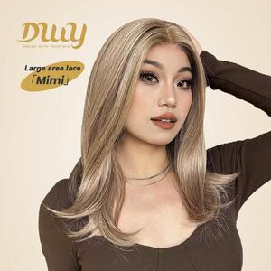 Mimi-DWY 13x6 Lace Front Free Part Mid-Length Rooted Blonde with Highlights Glueless Synthetic Wig for Women 18 Inches