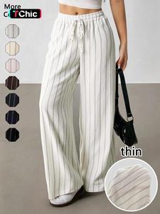 Women's Striped High Waist Loose Fit Straight Leg Trousers, Casual and Comfortable Pants for Everyday Wear, Stylish and Trendy Ladies Bottoms