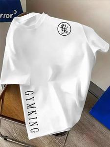 GYMKING Men's White T-Shirt with Crown Logo and Bold Chest Print,  Workout Tee for Gym Training, Fitness Enthusiasts and Casual Streetwear