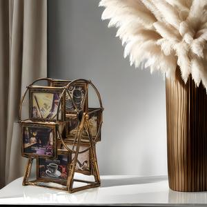 Rotating Ferris Wheel Photo Frame, Retro Bronze Design Plastic Picture Holder, Multi-Scene Ornament, Vintage Plastic Frame & Photo Album Accessory, Home Decoration