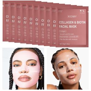 10pcs Collagen & Biotin Face Mask, Alcohol-Free, Hypoallergenic, Strong Hydration, Smooths Skin, Suitable for All Skin Types