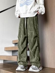 Men's Letter Print Corduroy Pants, Loose Casual Comfy Straight Leg Trousers for Spring & Fall, Fashion Men's Bottoms for Daily Wear