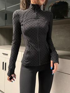 New Plush Polka Dot Jacket, Slim Fit Stand Collar Long Sleeve Sport Coat, Stylish Quick-Dry Athletic Outerwear, Sporty Breathable Outerwear