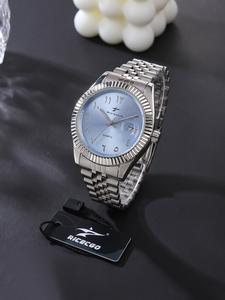 1pc Men's Analog Quartz Watch, Arabic Numerals, Durable Stainless Steel Bracelet, Stylish and Versatile Accessory, Date Function, Suitable for Any Occasion, with Box!