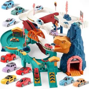 Random Color Miniature Car & Dinosaur Race Track Playset Toy, 1 Set Car Ramp Track Set Toy, Adventure Car Garage Parking Toy, Creative Game and Learning Gift