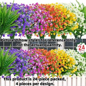 24 Bundles Artificial Flowers, UV Resistant Fake Plastic Plants, Faux Boston Fern Greenery, Outdoor & Indoor Decor, Mixed Color, Home Decoration Bouquet
