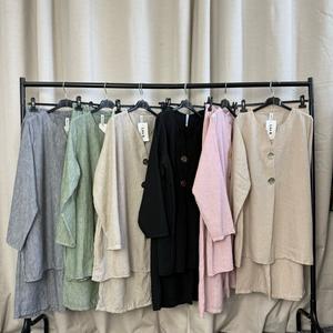 V neck linen feel lightweight summer co ord set- FBS 235 Womenswear Basic