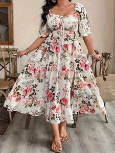 Women's Spring Summer Casual Floral Print Elegant Dress, Loose-Fitting Bohemian Style, Perfect for Daily Wear & Leisure Activities