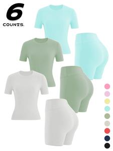 Two-piece Set Women's Solid Color Tee & High Waist Skinny Shorts Tracksuit Set, Sporty Casual Breathable Set for Yoga Gym Workout Running, Ladies Summer Sportswear, Activewear, Workout Sets Women