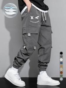 Men's Cartoon Face & Letter Print Drawstring Waist Cargo Pants, Casual Fashion Pants, Casual Regular Fit Utility Jogger Bottoms, Men's Trousers for All Seasons, Menswear