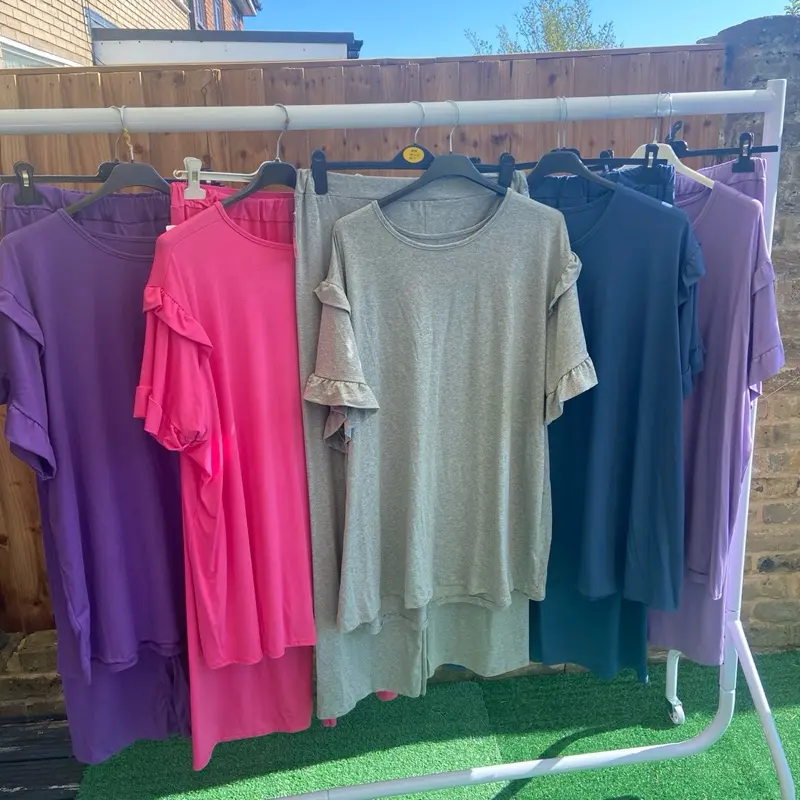 Ladies Curve Lounge Set with Frill Sleeve Detail - Soft and Comfortable - Tops, Elegance, Shirts, Overall, Fit, Elegant, Blouses