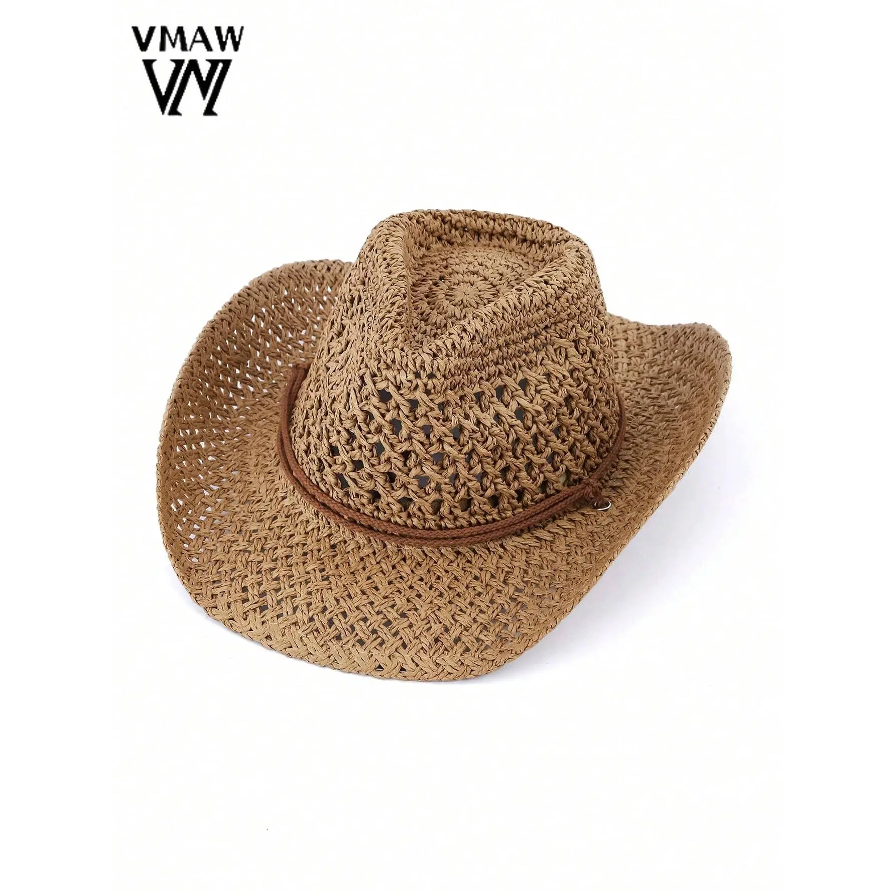 1pc Retro Simple Western Cowboy Straw Hat, Casual Outdoor Sun-Protection Wide Brim Panama Hat, Suitable For Spring & Summer