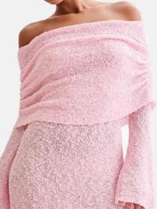 Women's Solid Off Shoulder Sheer Cover Up Dress, Casual Cute Long Sleeve Cover Up Dress for Beach Holiday Vacation, Ladies Beach Outdoor Wear Clothes for All Seasons, Swimsuit Cover Ups, Swimwear Coverups, Backless Tulle Cover Up