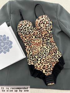 Women's Leopard Print V Neck Bodysuit, Comfort Adjustable Straps Shapewear Bodysuit for Tummy Control, Lady's High Stretch Seamless Bodysuit for All Seasons, Womenswear for Gift