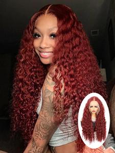 26 Inch Burgundy Long Water Wave Lace Front Wigs for Women, Gorgeous Fluffy Wigs without Bangs, Synthetic Heat Resistant Lace Front Wigs for Party, Daily Use