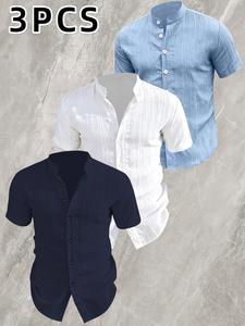 Men's Summer Short Sleeve Shirt Set, Fitted Textured Graphic Design, Ideal for Beach Vacation Pool Party Casual Wear, Gift for Him
