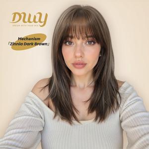 Zinnia-DWY Machine Made Mid-length Layer-cut Straight with Bangs Glueless Synthetic Wig for Women 6 Shades 16 Inches