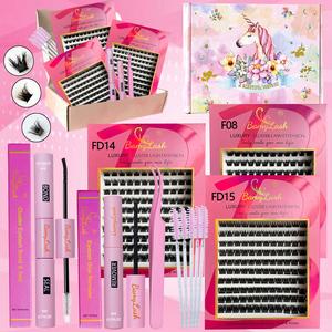 3 boxes thick volume individual cluster lash set 3d wispy full thick volume false eyelashes with bond seal remover applicator lash brush, curly mixed length style,diy lash extension kit for everyday eye make up and gift for friend family &festival