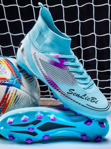 Unisex's Letter Pattern Lace Up Soccer Shoes, Sporty Breathable Comfortable Non-slip Soccer Shoes, Football Cleats for Training & Competition