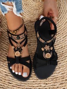 Women's Fashionable Flower Decorated Slingback Sandals, Boho Style Flat Sandals for  Summer Beach Vacation, Casual Versatile Shoes for Women & Girls, Footwear