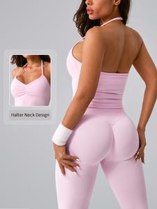 Women's Sports Set, Backless High-Waisted Tight-Fitting Pants & Top, Breathable Yoga Gym Workout Running Golf Tennis, Sports Clothing Set