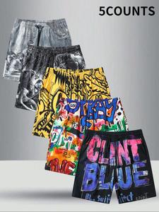 Men's Graffiti Print Shorts, Casual Comfy Breathable Shorts for Daily Wear, Mens Shorts for Summer