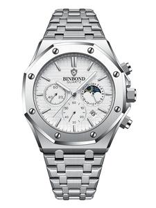 BINBOND Top Brand BO161 Men's Casual Watch, High End Watch, Luxury Luminous Stainless Steel, Waterproof Men's Date Calendar Clock, Casual Business Round Dial Quartz Watch for Men, Luminous Analog Watch, Quartz Wristwatch