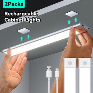 Two-Pack Rechargeable Motion Sensor Cabinet Lights, Magnetic Wire-Free Under Counter Lighting, Adjustable Brightness & Color Night Light, Multifunctional Lighting #TOP PICKS