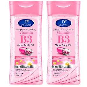 2pcs 200mlDR.DAVEY Vitamin B3 Glow Body Oil Body care oil, essential oil, suitable for men and women in all seasons, moisturizing and moisturizing skin, large volume body oil  travel portable for Body, Face, Hand, Lip, Eye,New version