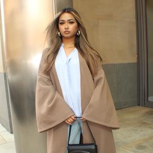 BERBISH Open Coat with Wide Flared Sleeves and Pockets - Women's Modest Jacket - Jackets, Womenswear Casual Fit Elegance