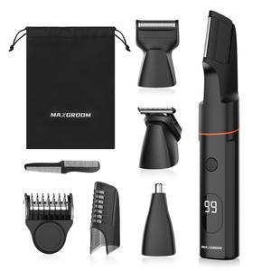 MAXGROOM 6-in-1 Electric Body Hair Trimmer for Men Ceramic Blades Waterproof Wet/Dry Grooming Travel Kit Type-C Rechargeable Razor Private Parts Beard Back Pubic