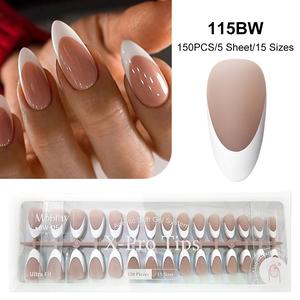 150/160pcs French Gel Press-On Nail Tips Set, Pink, Brown and White Splicing Fake Nails, 5 Sheets/15 Sizes for DIY Manicure, Perfect for Party and Daily Use, Fake Nail Kit