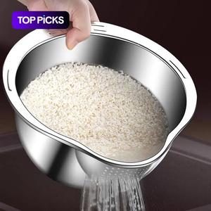 Stainless Steel Rice Washing Drain Basket, 1 Count Multifunctional Kitchen Tool for Washing Rice, Fruit, Vegetable, Kitchen Storage & Organization for Home Dining Room Barbecue Picnic