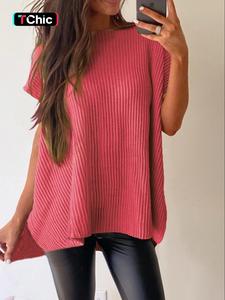 Women's Plain Textured Split Hem Batwing Sleeve Knit Top, Casual Short Sleeve Round Neck Knitwear for Summer, Fashion Women's Knit Clothing for Daily Wear, Cute Tops, Womenswear