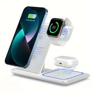 3 in 1 Wireless Charger, 15W Foldable Wireless Charging Station, Multifunctional Charging Stand for iPhone & Apple Watch & AirPods