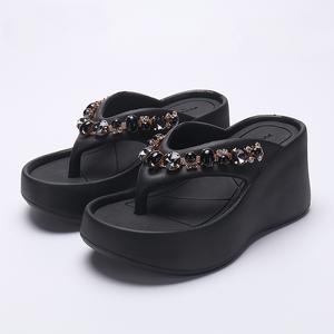 9cm heelsEVA multi-color rhinestone chain for fashionable outerwear, casual high heels, thick soles, and elevated slippers
