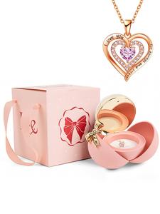 Heart Shaped Letter Designed Pendant Necklace with Box & Greeting Card, Artificial Zircon Decor Necklace, Fashion Jewelry Accessories for Women & Girls, Birthday Gift, Valentine's Day, Gift for Her