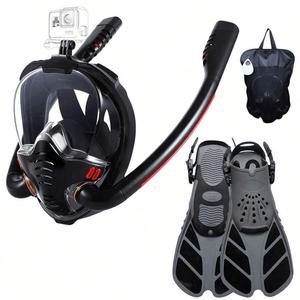 Professional Double Tube Full Snorkeling Mask, 180° Panoramic Anti-Fog Diving Mask, Dry Top System, Detachable Camera Bracket, Adult Snorkeling Equipment, Diving Gear