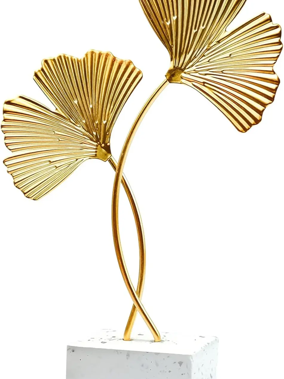 Ginkgo Leaf Ornaments, Gold Ginkgo Leaf Desktop Decoration Sculpture, Modern Creative Home Décor Accents Statue for Office, Bedroom, Bookshelf,...