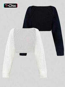 Women's Textured Raglan Sleeve Shrug Set, Womenswear Casual Style Fitted Long Sleeve Knitting Knitwear for Spring & Fall, Ladies Knit Clothes for Daily Wear Tops