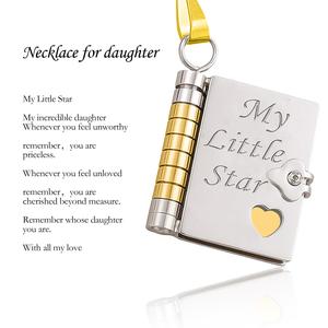 Daughter/Son/Sister Gift: My Little Star Inspirational Book Locket Necklace - Laser Engraved Quotes, Birthday Graduation Keepsake Jewelry |  Mothers Day Gifts#B