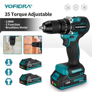 YOFIDRA 35 Torque Adjustable Impact Drill, brushless motor, 13mm metal chuck, 3 functions, 2 speeds, suitable for home repairs, construction, and DIY projects - Power Tools