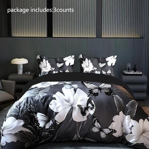Butterfly Flower Print Bedding Set, 3 Counts/set Including Duvet Cover & Pillowcase without Filler, Soft Comfortable Bedding Set for Home Bedroom, Bed Sets