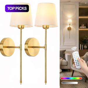 Wireless Battery-Powered Wall Lamps in /, Remote Control Bedroom Lights, Rechargeable Multi-Color Bulbs for Living Room & Hallway