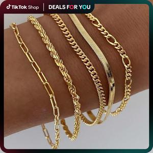 Tewiky  Bracelets for Women ,  Jewelry Sets for Women Trendy Thin Dainty Stackable Cuban Link Paperclip Chain Bracelet Pack Fashion Accessories Gifts for Womens maximalist jewelry